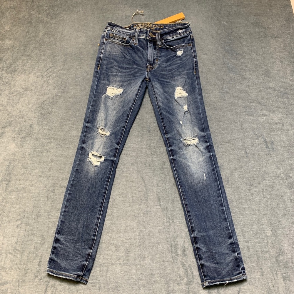 American Eagle Extreme Flex Jeans Womens 26x28 Blue Denim Distressed Skinny Leg